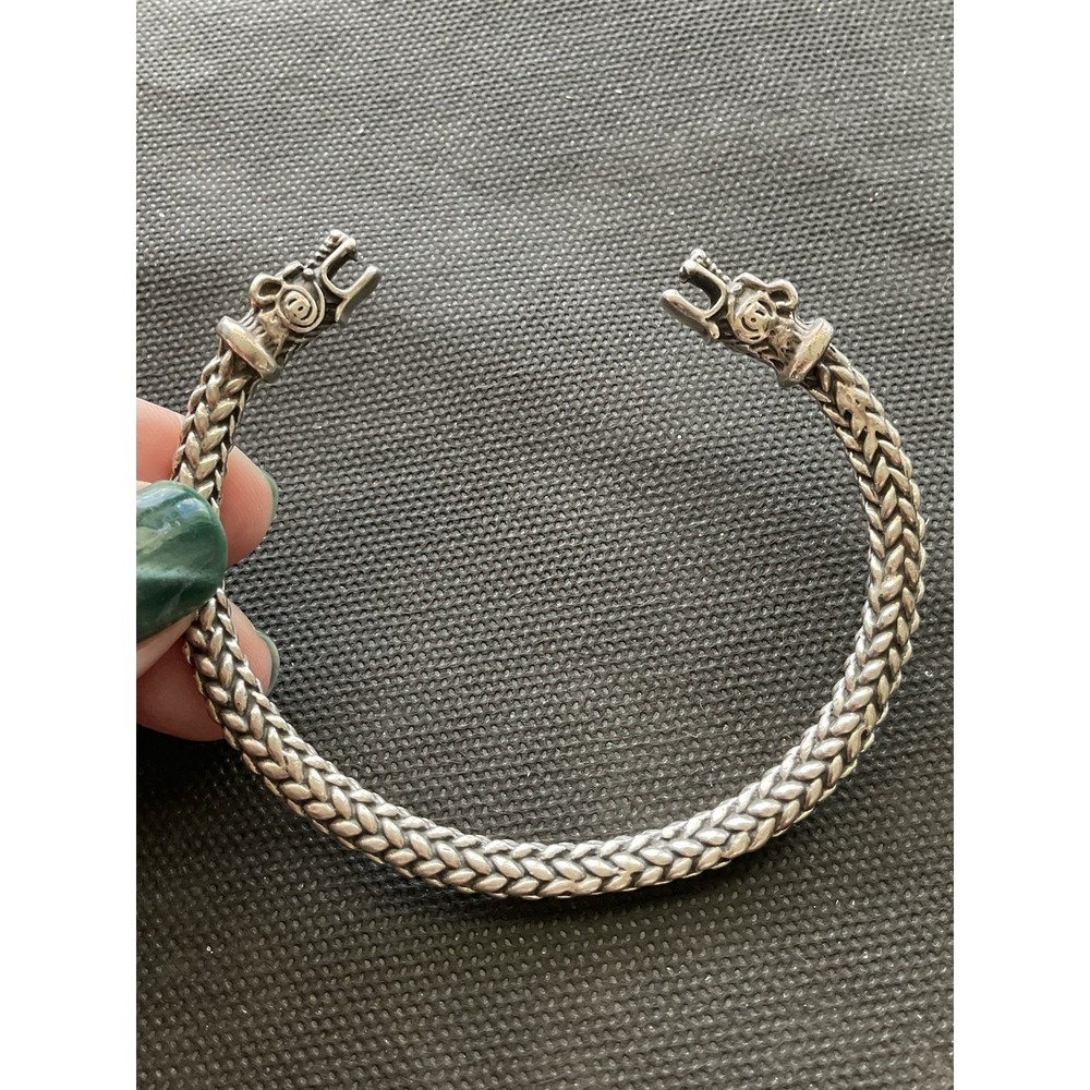 Norse-inspired dragon head cuff bracelet 925 Sterling Silver Braided Band Vintag